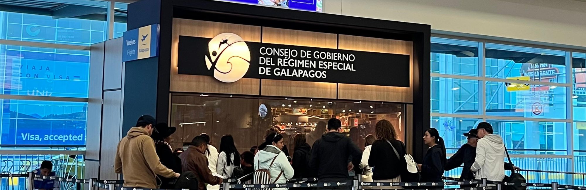 Consejo de Gobierno de Galapagos counter at Quito Airport.